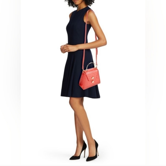 BADGLEY MISCHKA  Trapezoid Matte Croco Flap Over Crossbody bag, orange,NWT - Picture 4 of 17